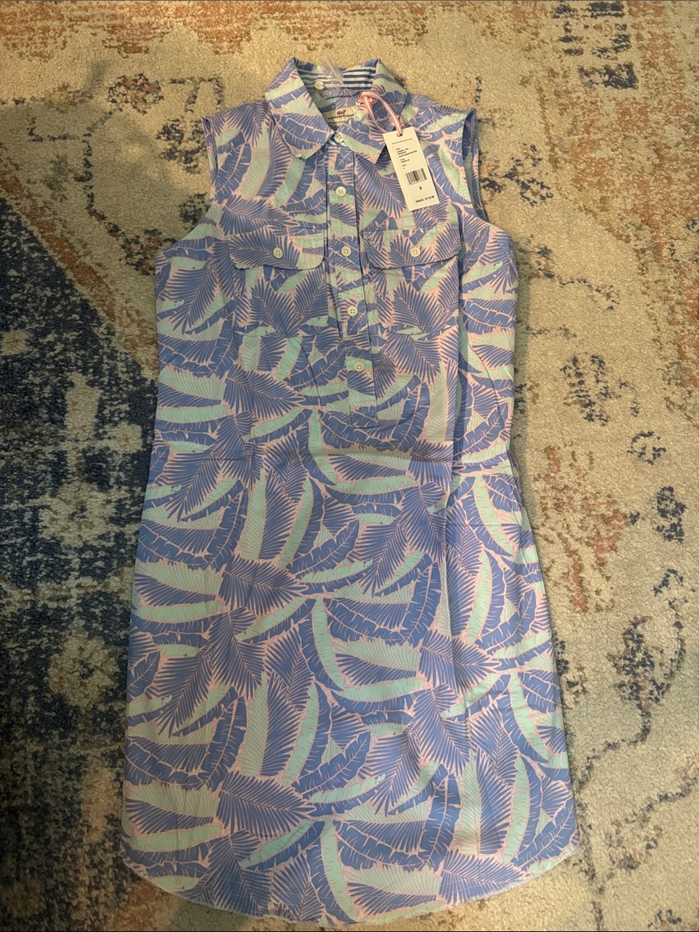 Vineyard Vines Sleeveless Palm-Print Dress in Lavender and Mint
